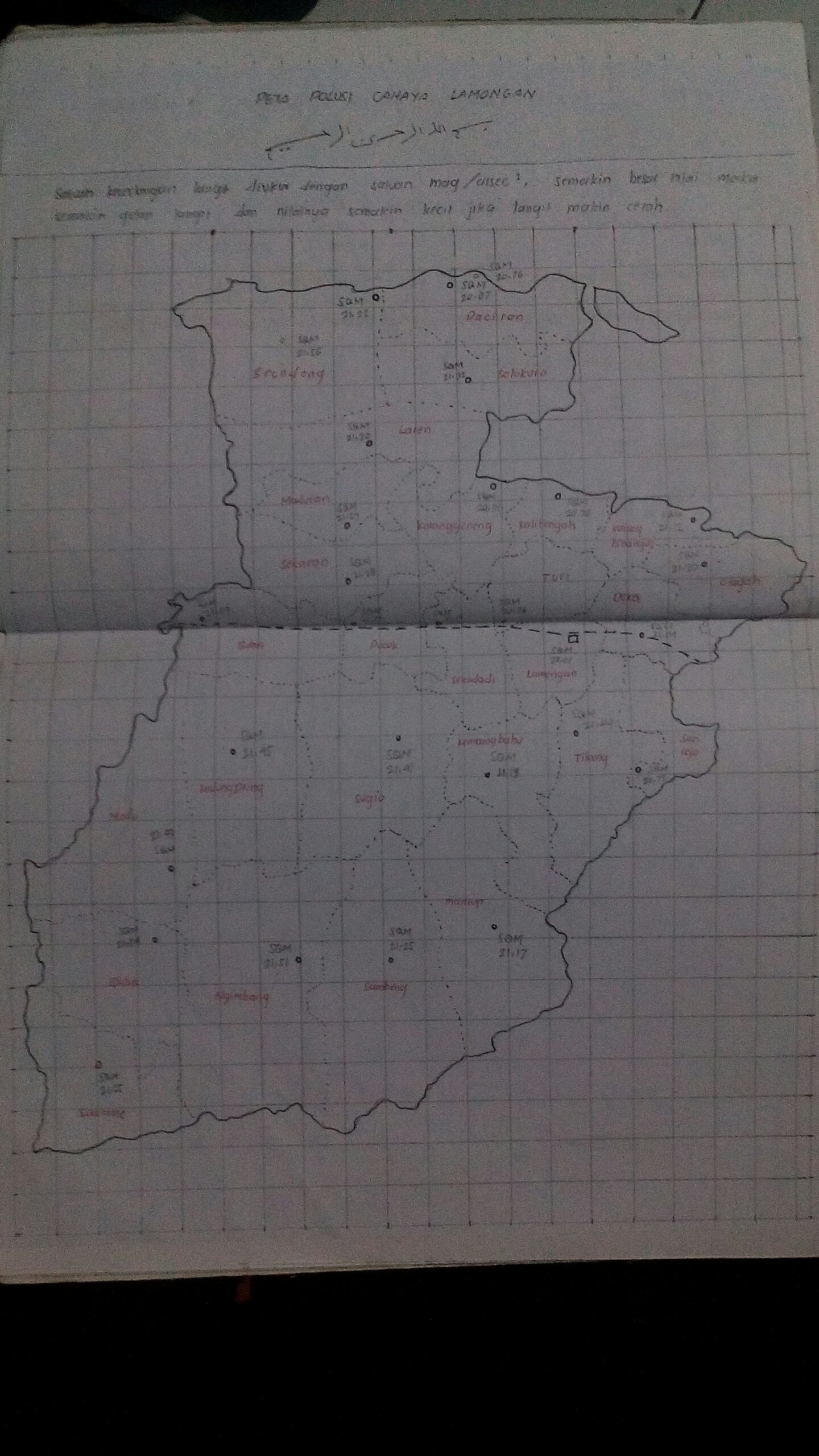 Peta Polusi Cahaya dan Kecerahan Langit Kabupaten Lamongan